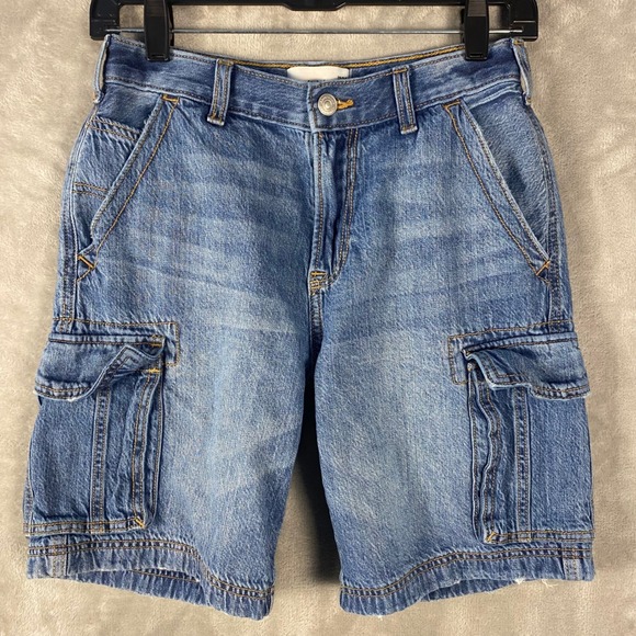 Abercrombie Kids Denim Cargo Shorts Size 13/14 Boys Blue Pockets Utility - Picture 1 of 10